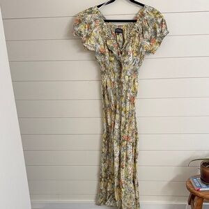 DANIELLE BERNSTEIN Floral Yellow and Green Maxi Dress